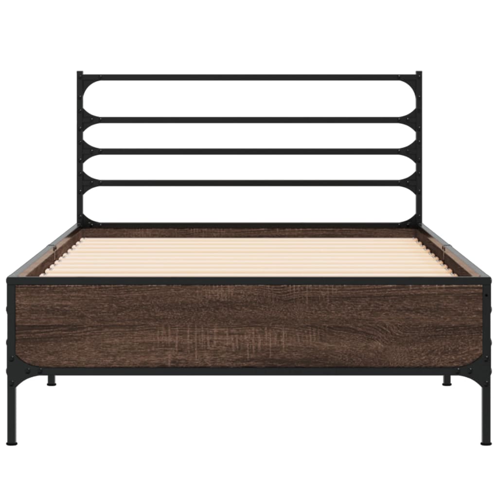 Bed Frame | Brown Oak | Engineered wood, Metal | Small Single |  Durable