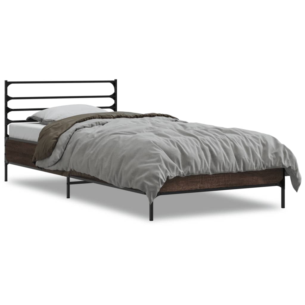 Bed Frame | Brown Oak | Engineered wood with metal legs | Single