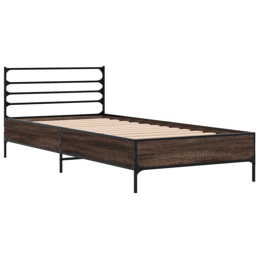 Bed Frame | Brown Oak | Engineered wood with metal legs | Single
