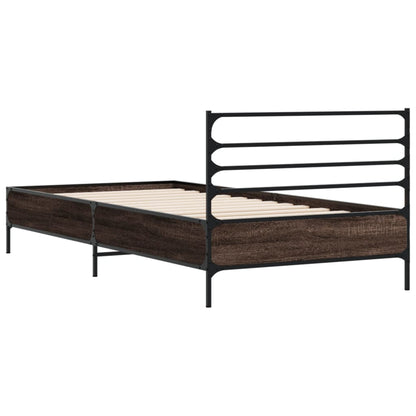 Bed Frame | Brown Oak | Engineered wood with metal legs | Single