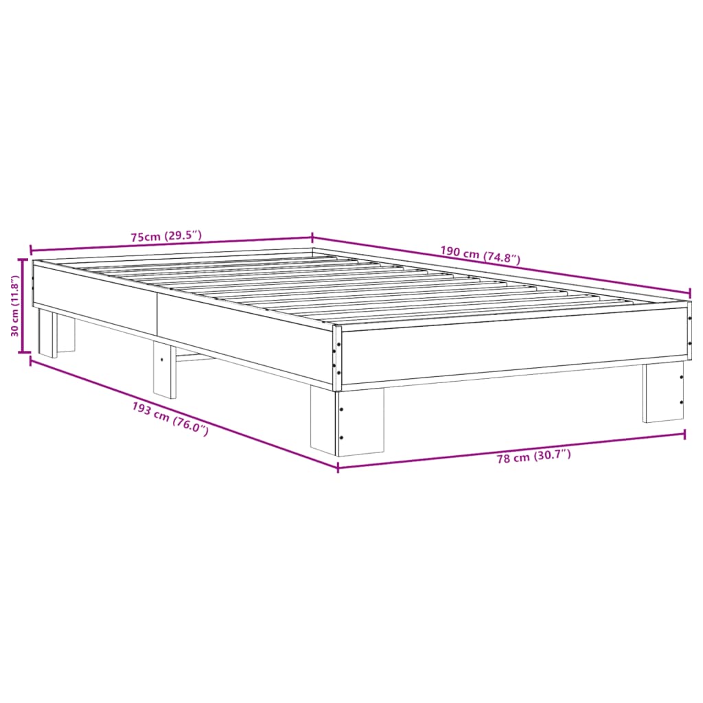 Bed Frame without Mattress Brown Oak 75x190 cm Small Single