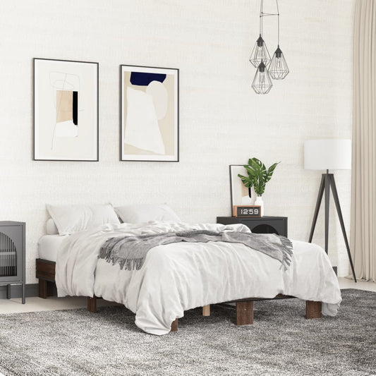 Bed Frame without Mattress Brown Oak 140x190 cm