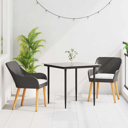 Garden Dining Set with Cushion 3 pcs Black Poly Rattan