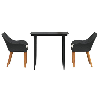 Garden Dining Set with Cushion 3 pcs Black Poly Rattan