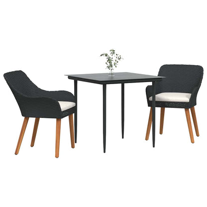 Garden Dining Set with Cushion 3 pcs Black Poly Rattan