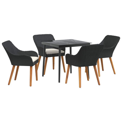 Garden Dining Set with Cushion 5 pcs Black Poly Rattan