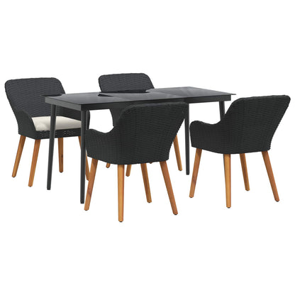 Garden Dining Set with Cushion 5 pcs Black Poly Rattan