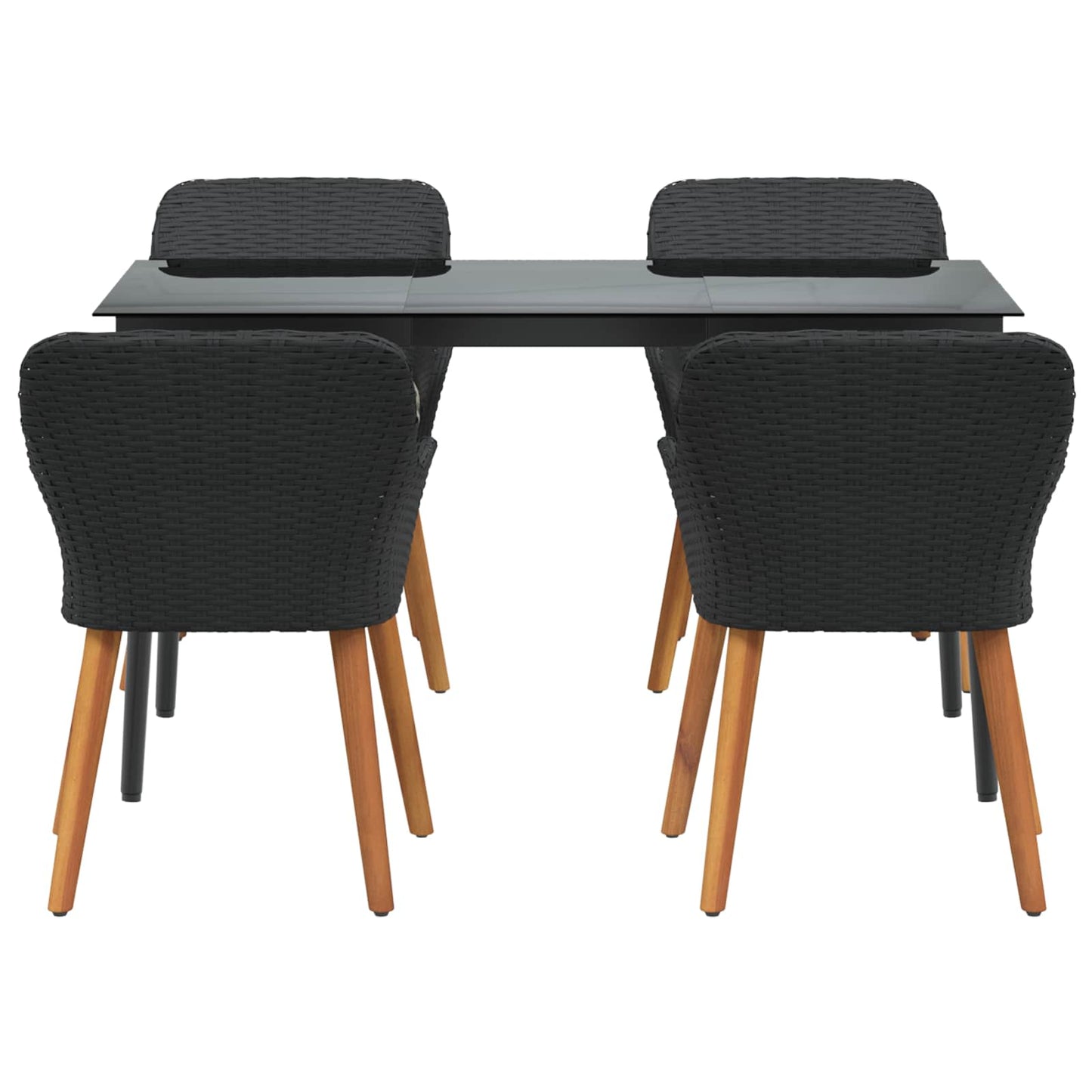 Garden Dining Set with Cushion 5 pcs Black Poly Rattan