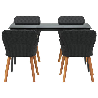 Garden Dining Set with Cushion 5 pcs Black Poly Rattan