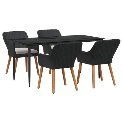 Garden Dining Set with Cushion 5 pcs Black Poly Rattan