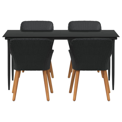 Garden Dining Set with Cushion 5 pcs Black Poly Rattan