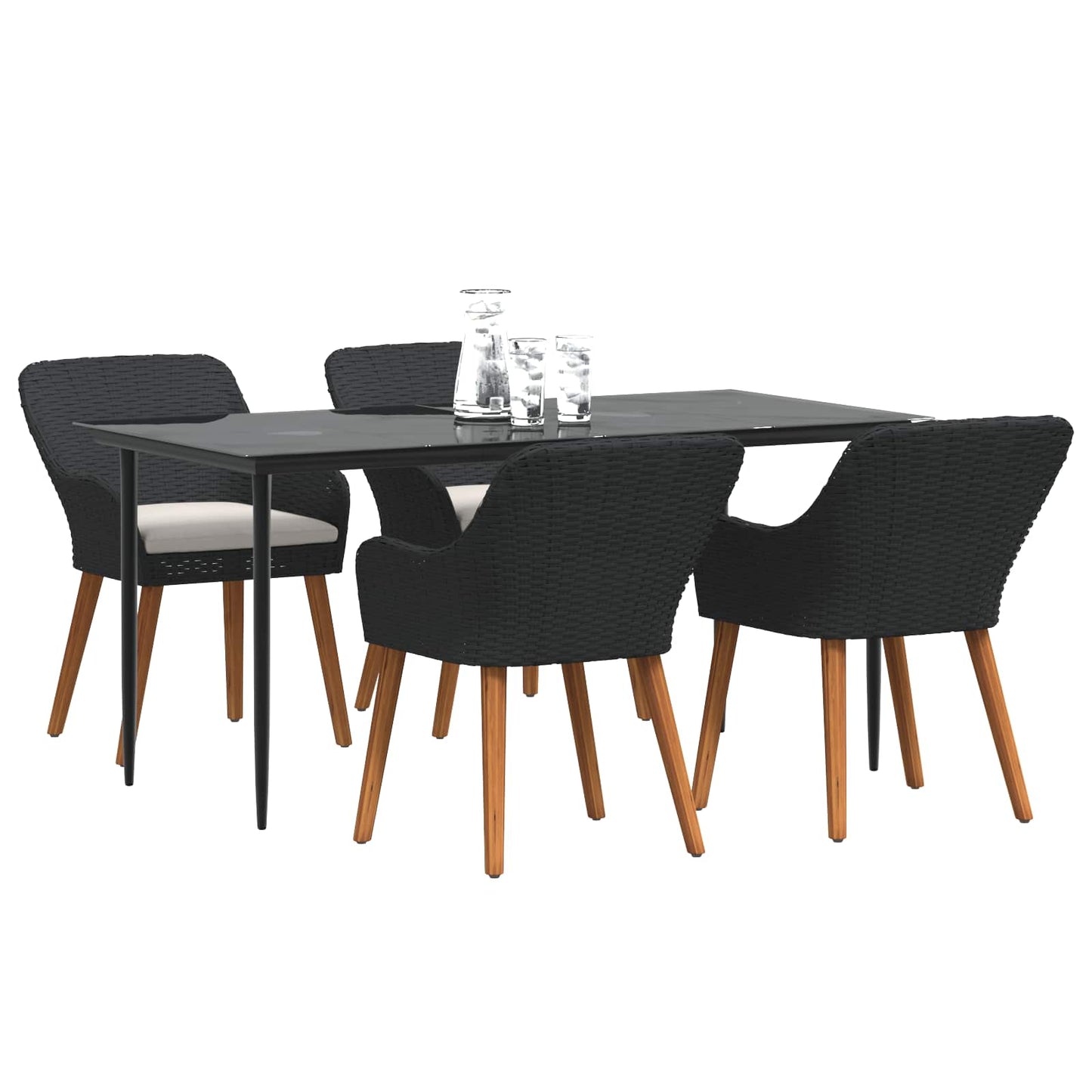 Garden Dining Set with Cushion 5 pcs Black Poly Rattan