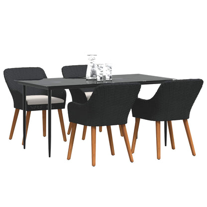 Garden Dining Set with Cushion 5 pcs Black Poly Rattan