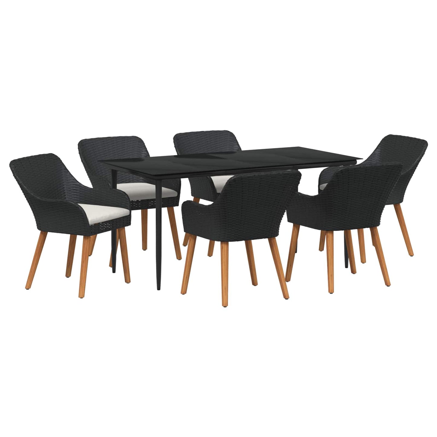 Garden Dining Set with Cushion 7 pcs Black Poly Rattan