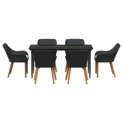 Garden Dining Set with Cushion 7 pcs Black Poly Rattan