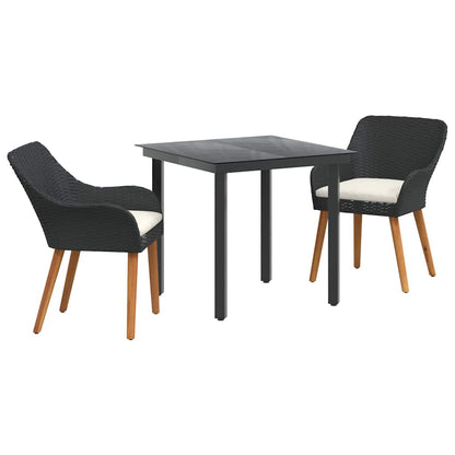 Garden Dining Set with Cushion 3 pcs Black Poly Rattan