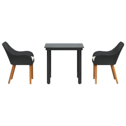 Garden Dining Set with Cushion 3 pcs Black Poly Rattan