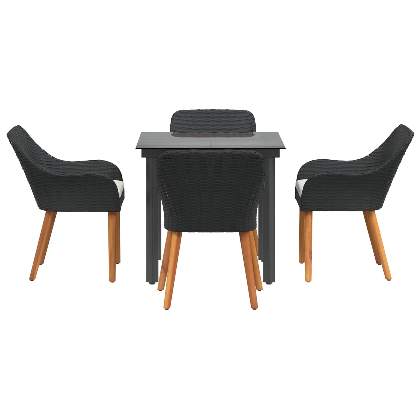 Garden Dining Set with Cushion 5 pcs Black Poly Rattan