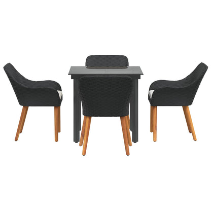 Garden Dining Set with Cushion 5 pcs Black Poly Rattan