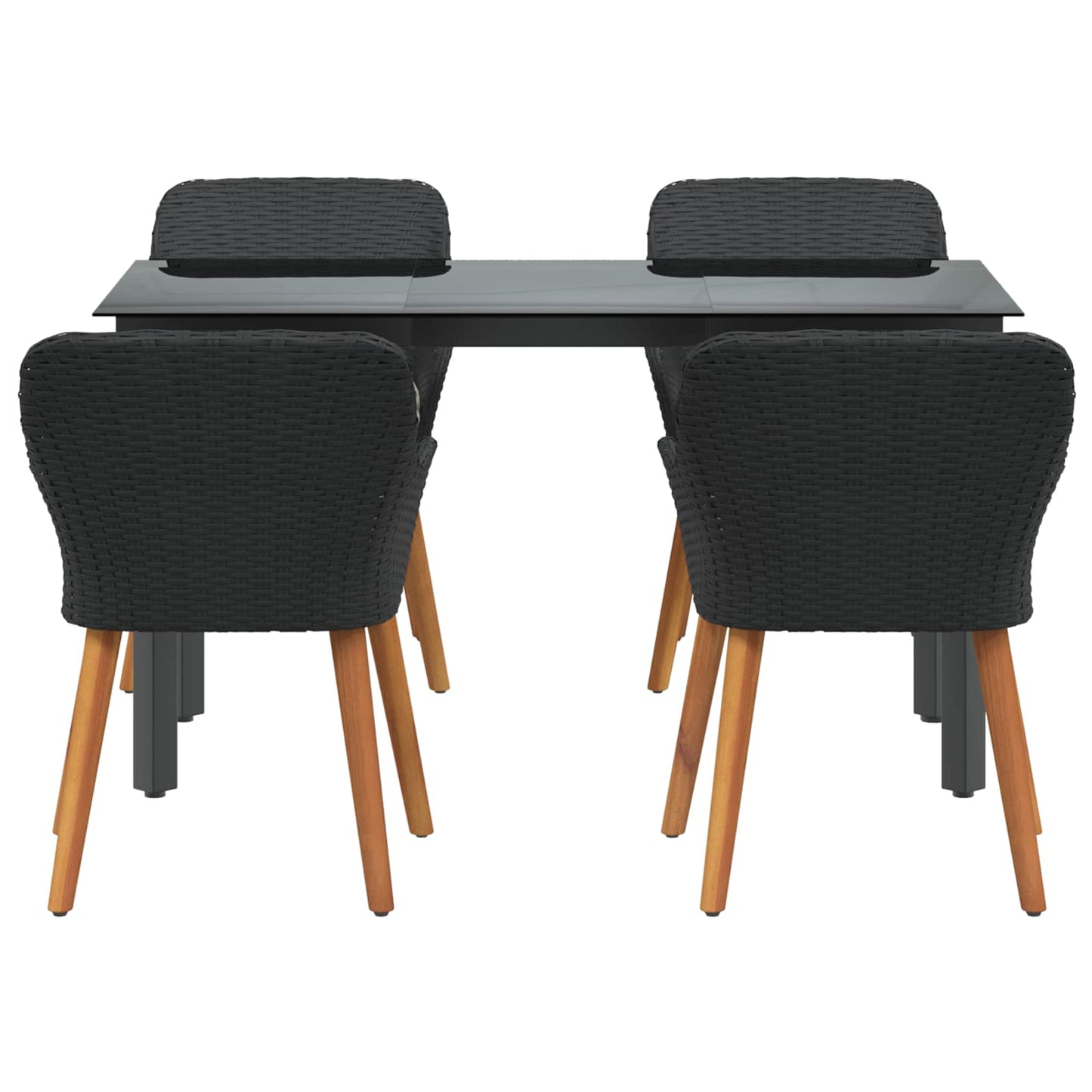 Garden Dining Set with Cushion 5 pcs Black Poly Rattan