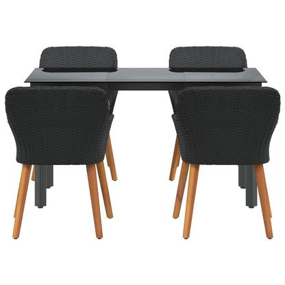 Garden Dining Set with Cushion 5 pcs Black Poly Rattan