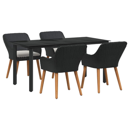 Garden Dining Set with Cushion 5 pcs Black Poly Rattan
