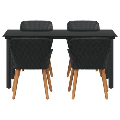 Garden Dining Set with Cushion 5 pcs Black Poly Rattan
