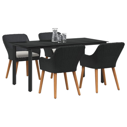 Garden Dining Set with Cushion 5 pcs Black Poly Rattan