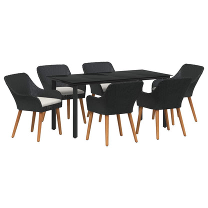 Garden Dining Set with Cushion 7 pcs Black Poly Rattan