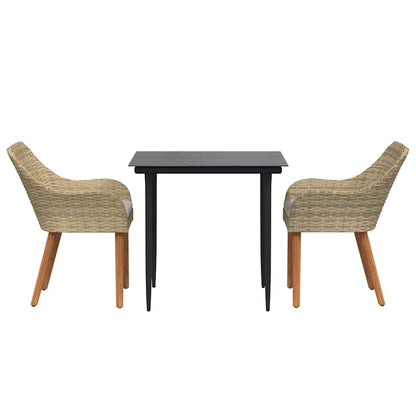 Garden Dining Set with Cushion 3 pcs Beige Poly Rattan