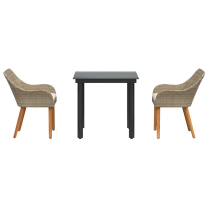 Garden Dining Set with Cushion 3 pcs Beige Poly Rattan
