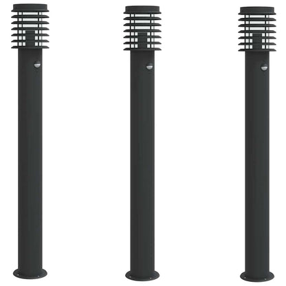 Outdoor Floor Lamps with Sensors 3pcs Black 110cm Stainless Steel