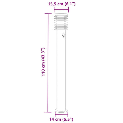 Outdoor Floor Lamps with Sensors 3pcs Black 110cm Stainless Steel