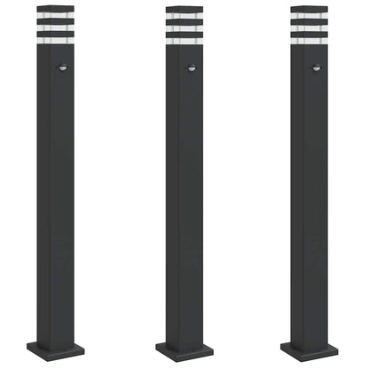 Outdoor Floor Lamps with Sensors 3pcs Black 110 cm Aluminium