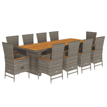 11 Piece Garden Dining Set with Cushions Grey Poly Rattan