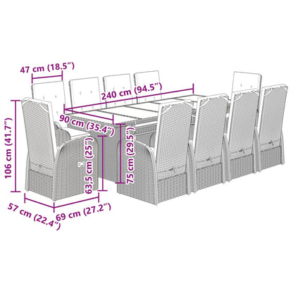 11 Piece Garden Dining Set with Cushions Grey Poly Rattan