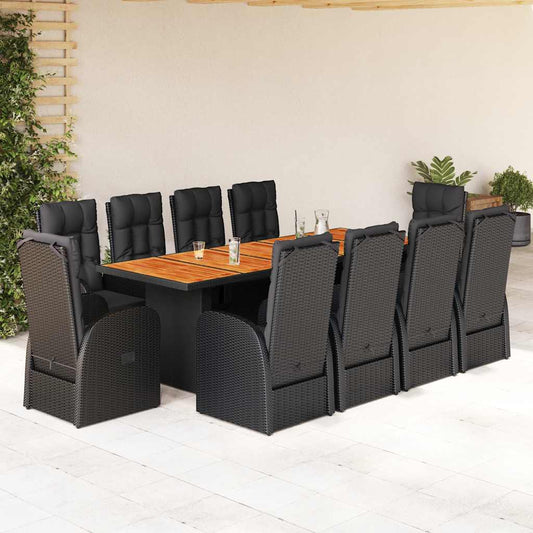 11 Piece Garden Dining Set with Cushions Black Poly Rattan