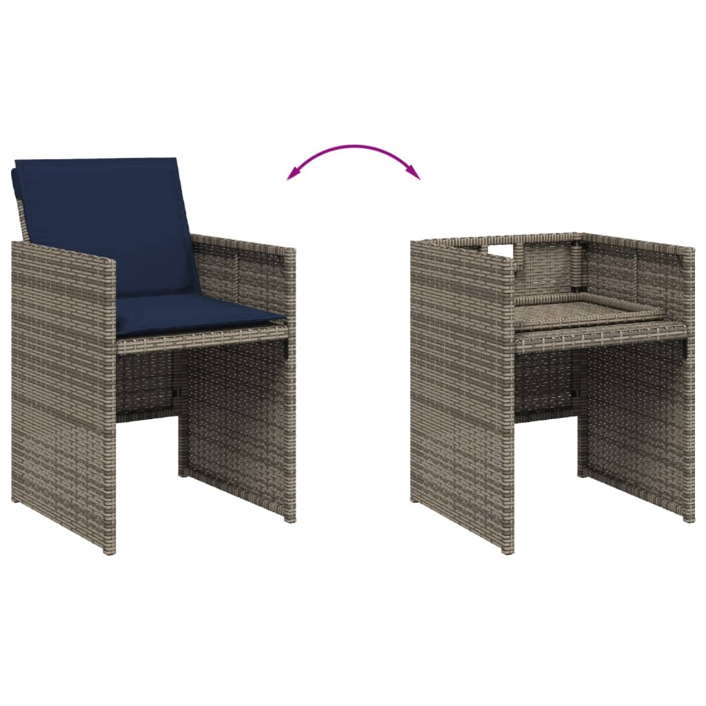 5 Piece Garden Dining Set with Cushions Grey Poly Rattan
