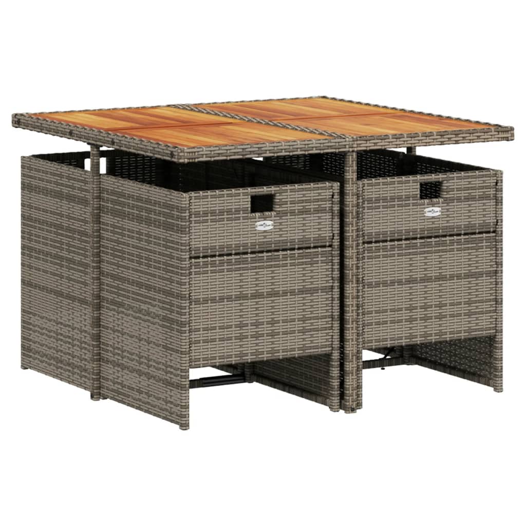 5 Piece Garden Dining Set with Cushions Grey Poly Rattan