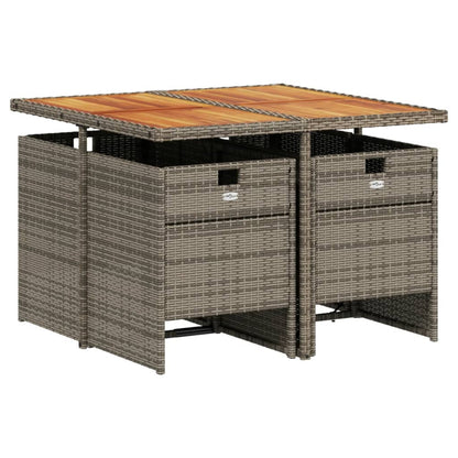 5 Piece Garden Dining Set with Cushions Grey Poly Rattan