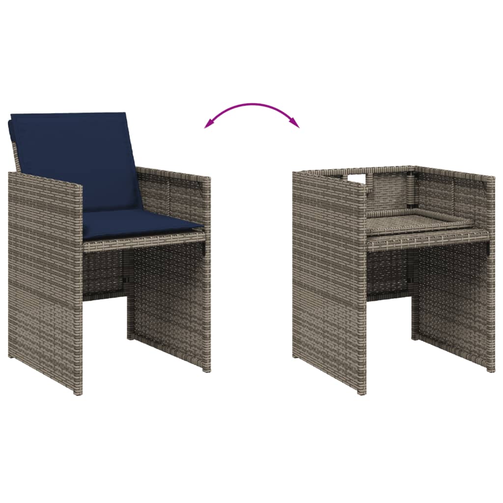 5 Piece Garden Dining Set with Cushions Grey Poly Rattan