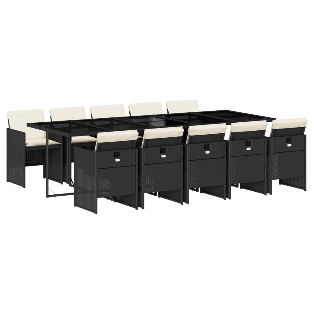 11 Piece Patio Dining Set with Cushions Black Poly Rattan