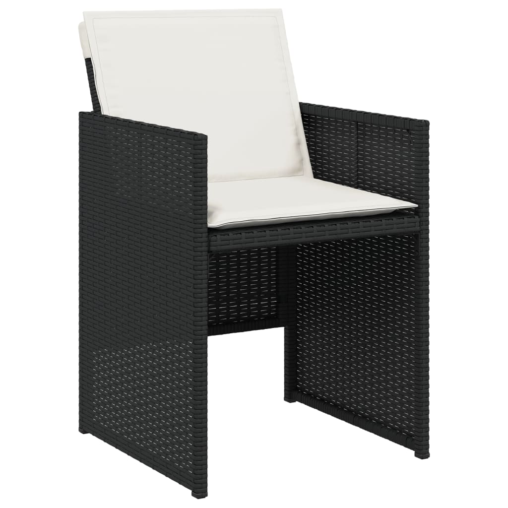11 Piece Patio Dining Set with Cushions Black Poly Rattan