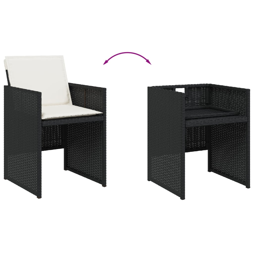 11 Piece Patio Dining Set with Cushions Black Poly Rattan