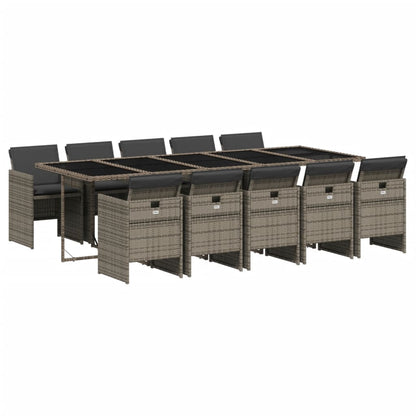 11 Piece Patio Dining Set with Cushions Gray Poly Rattan