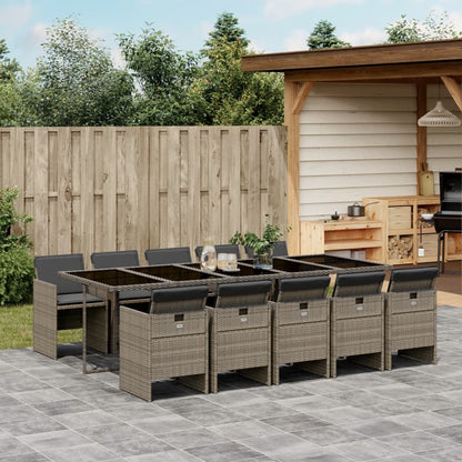 11 Piece Patio Dining Set with Cushions Gray Poly Rattan