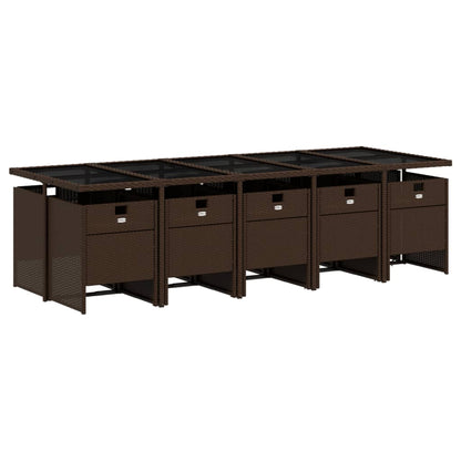 11 Piece Patio Dining Set with Cushions Brown Poly Rattan