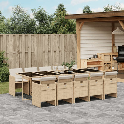 11 Piece Patio Dining Set with Cushions Beige Poly Rattan