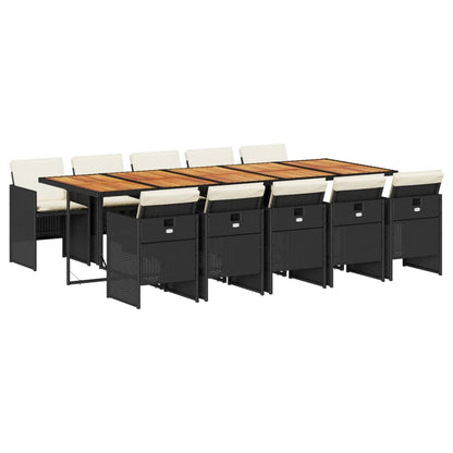 11 Piece Patio Dining Set with Cushions Black Poly Rattan