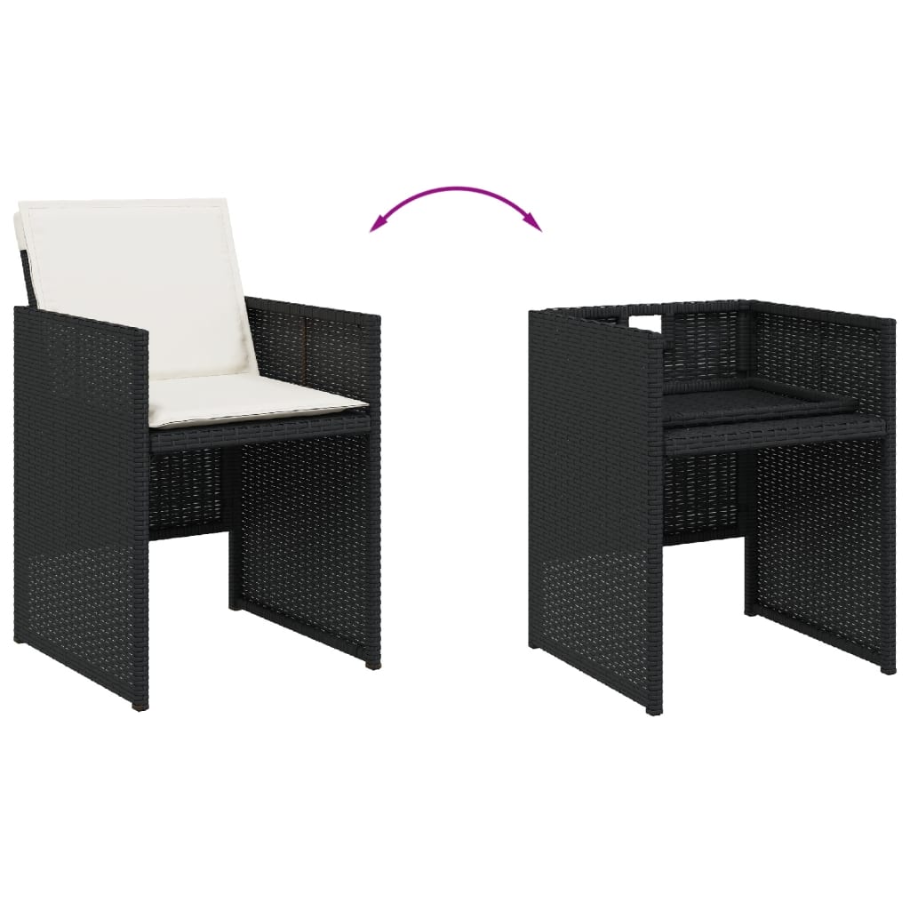 11 Piece Patio Dining Set with Cushions Black Poly Rattan